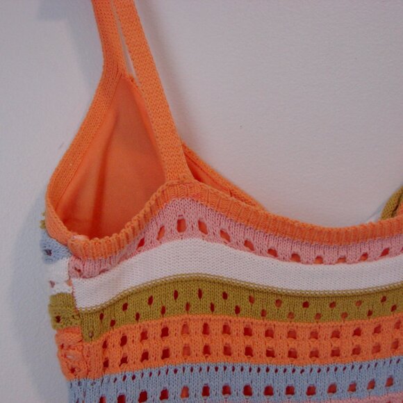 Crochet Dress Knit Tank Sleeveless Orange Pink Blue Green Stripes NEW NWT  XS - Picture 14 of 16